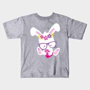 Valentine's Day Bunny, White Bunny, Heart, Glasses Kids T-Shirt